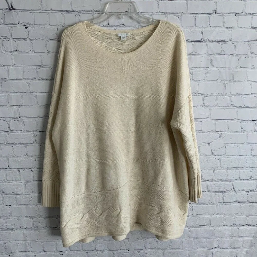 J. Jill Ivory Sweater Pullover Size M/L Cable Knit - Picture 1 of 6